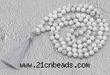 GMN656 Hand-knotted 8mm, 10mm white howlite 108 beads mala necklaces with tassel