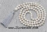 GMN660 Hand-knotted 8mm, 10mm white howlite 108 beads mala necklaces with tassel