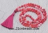 GMN674 Hand-knotted 8mm, 10mm red banded agate 108 beads mala necklaces with tassel