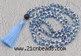 GMN688 Hand-knotted 8mm, 10mm blue Tibetan agate 108 beads mala necklaces with tassel