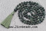 GMN690 Hand-knotted 8mm, 10mm moss agate 108 beads mala necklaces with tassel
