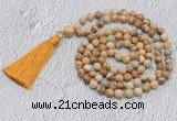 GMN707 Hand-knotted 8mm, 10mm picture jasper 108 beads mala necklaces with tassel