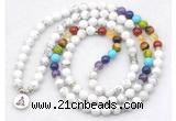 GMN7074 7 Chakra 8mm white howlite 108 mala beads wrap bracelet necklaces