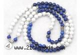 GMN7083 Chakra 8mm white howlite & lapis lazuli 108 mala beads wrap bracelet necklaces