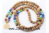 GMN7094 7 Chakra 8mm picture jasper 108 mala beads wrap bracelet necklaces