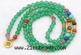 GMN7115 7 Chakra 8mm green agate 108 mala beads wrap bracelet necklaces