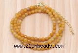 GMN7209 4mm faceted round tiny yellow jade beaded necklace jewelry