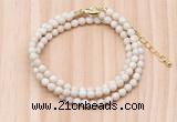 GMN7224 4mm faceted round tiny white fossil jasper beaded necklace jewelry