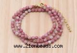 GMN7225 4mm faceted round tiny pink wooden jasper beaded necklace jewelry