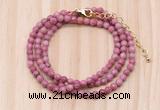 GMN7226 4mm faceted round tiny pink wooden jasper beaded necklace jewelry