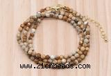 GMN7227 4mm faceted round tiny picture jasper beaded necklace jewelry