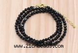 GMN7246 4mm faceted round tiny black tourmaline beaded necklace jewelry