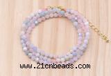 GMN7257 4mm faceted round tiny morganite beaded necklace jewelry