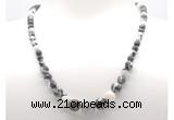 GMN7307 black & white jasper graduated beaded necklace & bracelet set