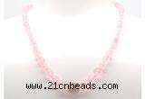 GMN7325 rose quartz graduated beaded necklace & bracelet set