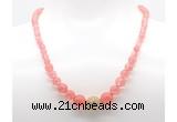 GMN7339 cherry quartz graduated beaded necklace & bracelet set