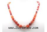 GMN7356 red banded agate graduated beaded necklace & bracelet set