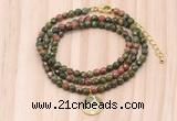 GMN7415 4mm faceted round tiny unakite beaded necklace with constellation charm