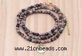 GMN7419 4mm faceted round tiny rhodonite beaded necklace with constellation charm