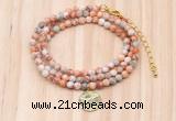 GMN7434 4mm faceted round tiny red net jasper beaded necklace with constellation charm