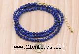 GMN7471 4mm faceted round lapis lazuli beaded necklace with constellation charm