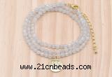 GMN7500 4mm faceted round tiny white jade beaded necklace with letter charm