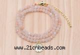 GMN7507 4mm faceted round tiny pink aventurine beaded necklace with letter charm