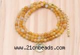 GMN7508 4mm faceted round tiny yellow aventurine beaded necklace with letter charm