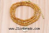 GMN7509 4mm faceted round tiny yellow jade beaded necklace with letter charm