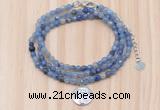 GMN7510 4mm faceted round tiny blue aventurine beaded necklace with letter charm