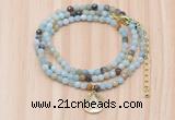 GMN7512 4mm faceted round tiny amazonite beaded necklace with letter charm