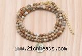 GMN7527 4mm faceted round tiny picture jasper beaded necklace with letter charm