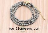 GMN7530 4mm faceted round tiny dalmatian jasper beaded necklace with letter charm