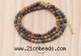 GMN7532 4mm faceted round tiny picasso jasper beaded necklace with letter charm