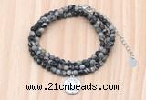 GMN7540 4mm faceted round tiny black water jasper beaded necklace with letter charm