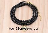 GMN7546 4mm faceted round tiny black tourmaline beaded necklace with letter charm