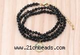 GMN7548 4mm faceted round tiny golden obsidian beaded necklace with letter charm