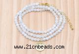 GMN7551 4mm faceted round tiny white moonstone beaded necklace with letter charm