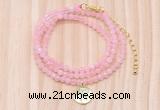 GMN7556 4mm faceted round tiny rose quartz beaded necklace with letter charm