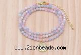 GMN7557 4mm faceted round tiny morganite beaded necklace with letter charm