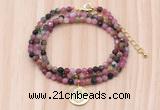 GMN7558 4mm faceted round tourmaline beaded necklace with letter charm