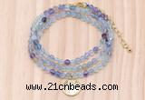 GMN7561 4mm faceted round fluorite beaded necklace with letter charm