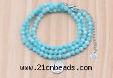 GMN7569 4mm faceted round amazonite beaded necklace with letter charm