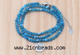 GMN7570 4mm faceted round apatite beaded necklace with letter charm