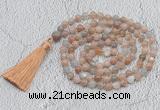 GMN767 Hand-knotted 8mm, 10mm moonstone 108 beads mala necklaces with tassel