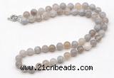 GMN7740 18 - 36 inches 8mm, 10mm round grey banded agate beaded necklaces