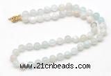 GMN7741 18 - 36 inches 8mm, 10mm round sea blue banded agate beaded necklaces