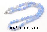 GMN7742 18 - 36 inches 8mm, 10mm round blue banded agate beaded necklaces