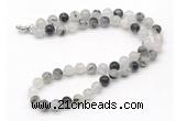 GMN7804 18 - 36 inches 8mm, 10mm round black rutilated quartz beaded necklaces