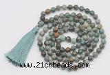 GMN791 Hand-knotted 8mm, 10mm African turquoise 108 beads mala necklace with tassel